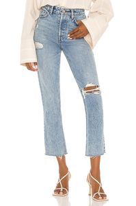 NEW 30 GRLFRND Karolina High Rise Straight Crop Larchmont Rips Jeans MSRP $215